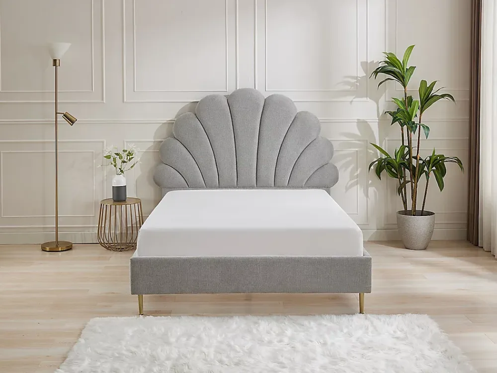 Vente-unique Lit coquillage 160 x 200 cm - Tissu - Gris clair + Matelas - LIVAYA* Lit Double