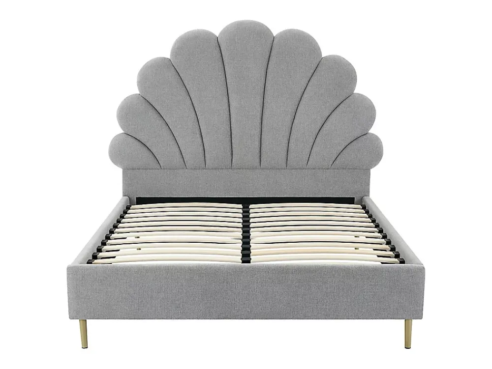 Vente-unique Lit coquillage 160 x 200 cm - Tissu - Gris clair + Matelas - LIVAYA* Lit Double