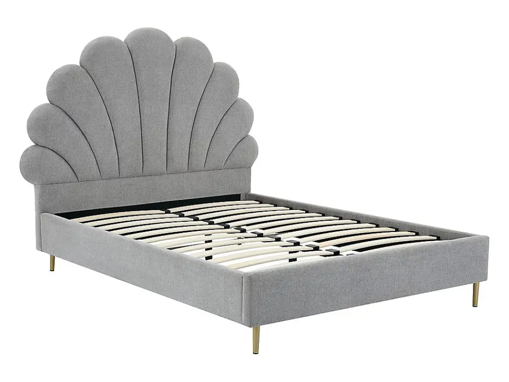 Vente-unique Lit coquillage 160 x 200 cm - Tissu - Gris clair + Matelas - LIVAYA* Lit Double