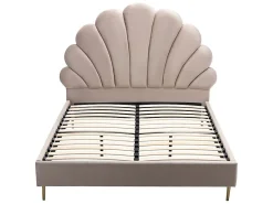 Lit coquillage 140 x 190 cm - Velours - Beige + Matelas - LIVAYA><noscript><img width=