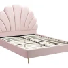 Lit coquillage 160 x 200 cm - Velours - Rose - LIVAYA>Vente-unique Discount