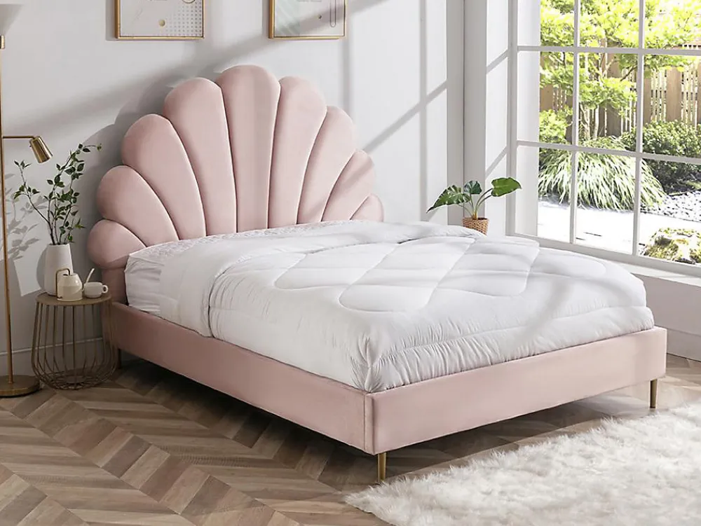 Lit coquillage 160 x 200 cm - Velours - Rose - LIVAYA>Vente-unique Discount