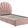 Lit coquillage 90 x 190 cm avec 2 tiroirs - Velours - Rose - MOANA>Vente-unique Hot