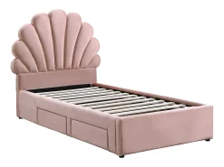 Lit coquillage 90 x 190 cm avec 2 tiroirs - Velours - Rose - MOANA>Vente-unique Hot
