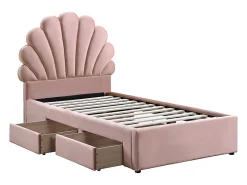 Lit coquillage 90 x 190 cm avec 2 tiroirs - Velours - Rose - MOANA><noscript><img width=