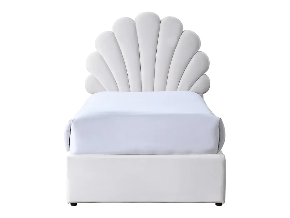 Vente-unique Lit coquillage 90 x 190 cm avec 2 tiroirs - Velours - Blanc - MOANA* Lit Avec Rangement