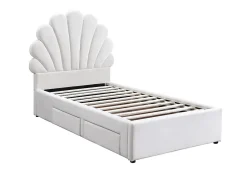 Vente-unique Lit coquillage 90 x 190 cm avec 2 tiroirs - Velours - Blanc - MOANA* Lit Avec Rangement