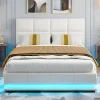 Lit d'ameublement 140x190 cm avec éclairage LED, cadre à lattes et tête de lit réglable, cuir synthétique, sans matelas, blanc>Fortuna lai Hot