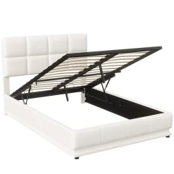 Lit d'ameublement 140x190 cm avec éclairage LED, cadre à lattes et tête de lit réglable, cuir synthétique, sans matelas, blanc>Fortuna lai Hot