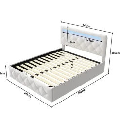 Fortuna lai Lit d'ameublement 140x200, lit double LED avec espace de stockage et cadre à latte,sans matelas,abricot* Lit Coffre