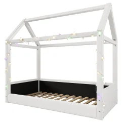 Lit de jour rembourré 90x200 cm, éclairage LED - beige><noscript><img width=