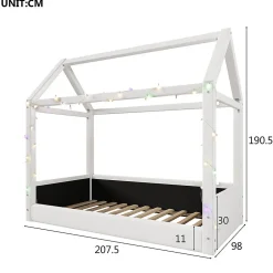 Lit de jour rembourré 90x200 cm, éclairage LED - beige><noscript><img width=