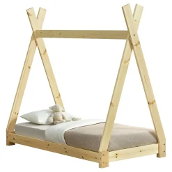 Lit de Tipi pour Enfant Onejda Bois Naturel 140 x 70 cm en.casa>[En.Casa]