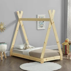 Lit de Tipi pour Enfant Onejda Bois Naturel 140 x 70 cm en.casa>[En.Casa]