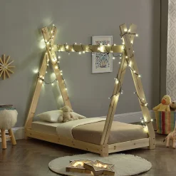 Lit de Tipi pour Enfant Onejda Bois Naturel 140 x 70 cm en.casa><noscript><img width=