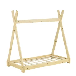 Lit de Tipi pour Enfant Onejda Bois Naturel 140 x 70 cm en.casa><noscript><img width=