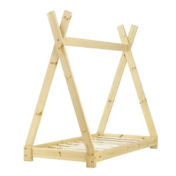 Lit de Tipi pour Enfant Onejda Bois Naturel 140 x 70 cm en.casa><noscript><img width=
