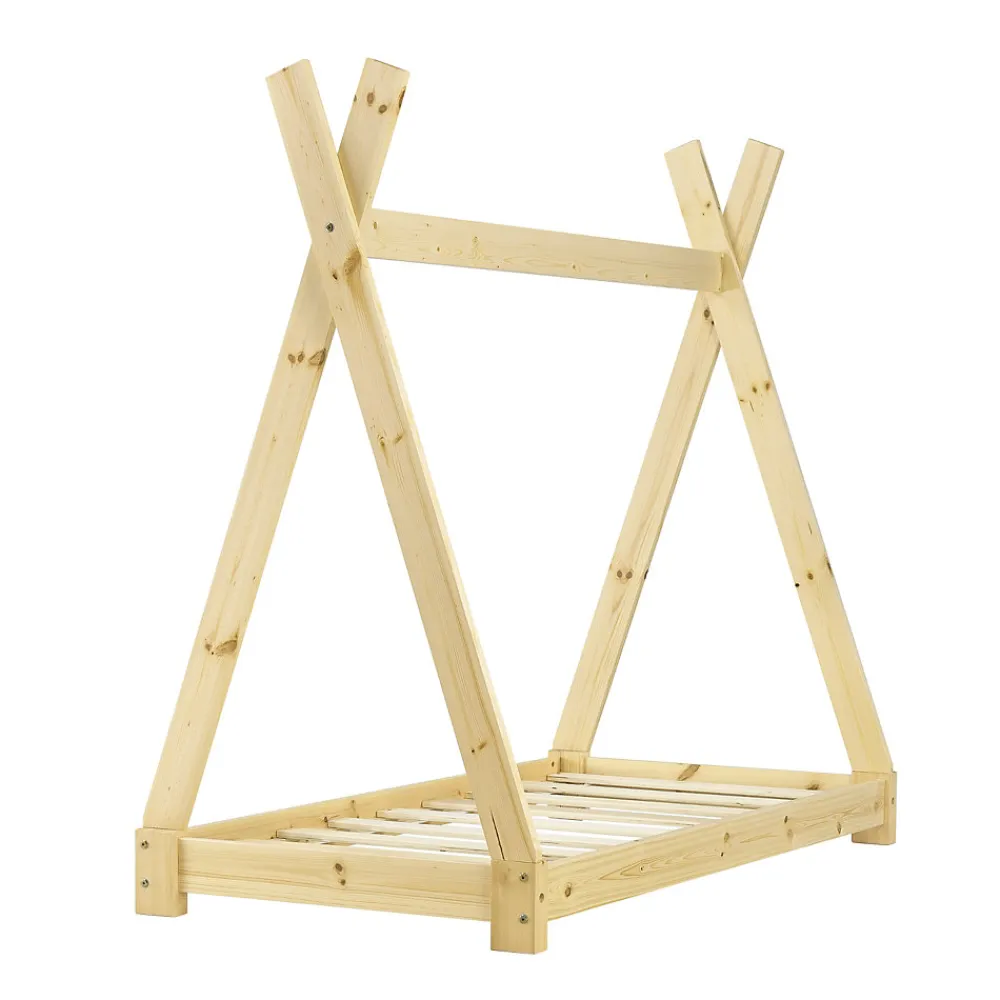 Lit de Tipi pour Enfant Onejda Bois Naturel 140 x 70 cm en.casa>[En.Casa]