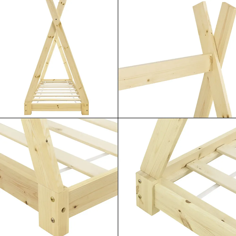 Lit de Tipi pour Enfant Onejda Bois Naturel 140 x 70 cm en.casa>[En.Casa]