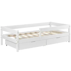 [En.Casa] Lit d'enfant Design avec 2 Tiroirs Borgarnes 90 x 200 cm Blanc en.casa* Lit Avec Rangement