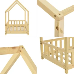 Lit d'Enfant Design Forme Maison Sisimiut Pin 140 x 70 cm Naturel en.casa><noscript><img width=