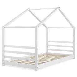 [En.Casa] Lit D'enfant Design Maison Vardoe Pin 90 X 200 Cm Blanc Mat en.casa*Enfant Lit Enfant