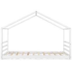 [En.Casa] Lit D'enfant Design Maison Vardoe Pin 90 X 200 Cm Blanc Mat en.casa*Enfant Lit Enfant