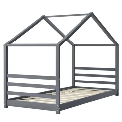 [En.Casa] Lit D'enfant Design Maison Vardoe Pin 90 X 200 Cm Gris Foncé en.casa*Enfant Lit Enfant