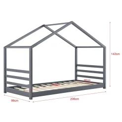 [En.Casa] Lit D'enfant Design Maison Vardoe Pin 90 X 200 Cm Gris Foncé en.casa*Enfant Lit Enfant