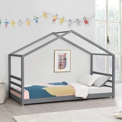 [En.Casa] Lit D'enfant Design Maison Vardoe Pin 90 X 200 Cm Gris Foncé en.casa*Enfant Lit Enfant