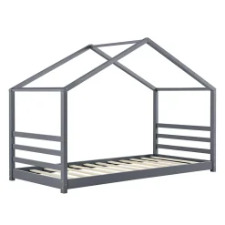 [En.Casa] Lit D'enfant Design Maison Vardoe Pin 90 X 200 Cm Gris Foncé en.casa*Enfant Lit Enfant