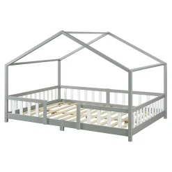 [En.Casa] Lit d'Enfant Forme Maison avec Grille de Protection Treviolo 200 x 140 cm gris en.casa*Enfant Lit Enfant