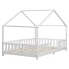 Lit d'Enfant Forme Maison avec Grille de Protection Treviolo 200 x 120 cm Blanc Mat Laqué en.casa>[En.Casa] Online