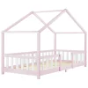 [En.Casa] Lit d'Enfant Forme Maison avec Grille de Protection Treviolo 200 x 90 cm Rose Blanc Mat Laqué en.casa*Enfant Lit Enfant