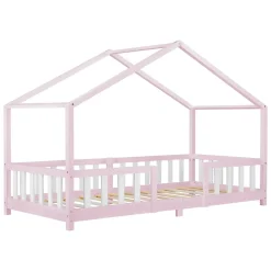 [En.Casa] Lit d'Enfant Forme Maison avec Grille de Protection Treviolo 200 x 90 cm Rose Blanc Mat Laqué en.casa*Enfant Lit Enfant