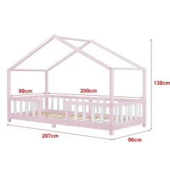 [En.Casa] Lit d'Enfant Forme Maison avec Grille de Protection Treviolo 200 x 90 cm Rose Blanc Mat Laqué en.casa*Enfant Lit Enfant