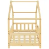 [En.Casa] Lit d'Enfant Forme Maison avec Grille de Protection Treviolo 160 x 80 cm Bois Naturel en.casa*Enfant Lit Enfant