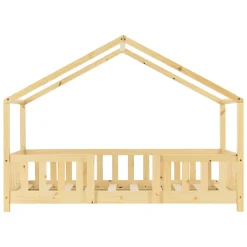 [En.Casa] Lit d'Enfant Forme Maison avec Grille de Protection Treviolo 160 x 80 cm Bois Naturel en.casa*Enfant Lit Enfant