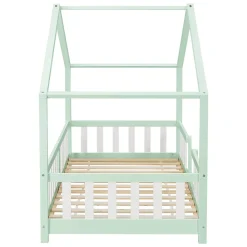 Lit d'Enfant Forme Maison avec Grille de Protection Treviolo 200 x 90 cm Menthe Blanc Mat Laqué en.casa><noscript><img width=