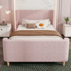 Lit d'enfant Lit rembourré,lit simple lit traîneau, 90 x 200 cm, Pour garçons & filles, Rose,Sans matelas><noscript><img width=