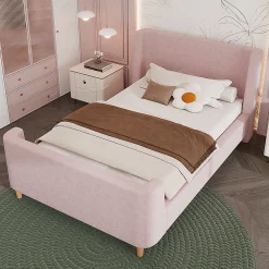 Lit d'enfant Lit rembourré,lit simple lit traîneau, 90 x 200 cm, Pour garçons & filles, Rose,Sans matelas><noscript><img width=