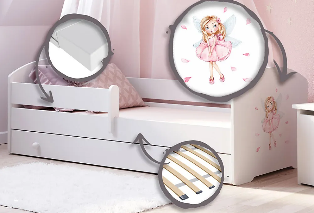 Lit d'enfant LUK avec tiroir et barreaux 160x80 Fille avec ailes>Kobi Clearance