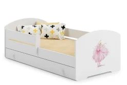 Kobi Lit d'enfant LUK avec tiroir et tringle 160x80 Princesse en couronne* Lit Avec Rangement