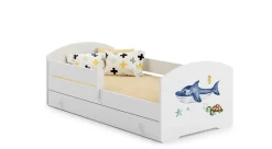 Kobi Lit d'enfant LUK avec tiroir et tringle 140x70 Shark* Lit Avec Rangement