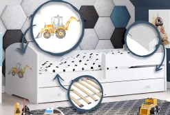 Kobi Lit d'enfant LUK avec tiroir et barreau 160x80 Yellow digger* Lit Avec Rangement