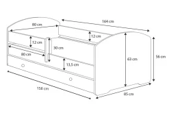 Kobi Lit d'enfant LUK avec tiroir et barreau 160x80 Princesse* Lit Avec Rangement