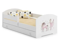 Kobi Lit d'enfant LUK avec tiroir et tringle 140x70 Fille avec licorne* Lit Avec Rangement
