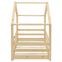 Lit d'Enfant Maison avec Barreaux de Sécurité Knätten Pin 90 x 200 cm Bois Naturel en.casa><noscript><img width=