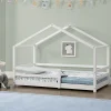 [En.Casa] Lit d'Enfant Maison avec Barreaux de Sécurité Knätten Pin 70 x 140 cm Blanc Mat Laqué en.casa*Enfant Lit Enfant