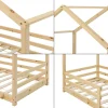 [En.Casa] Lit d'Enfant Maison avec Barreaux de Sécurité Knätten Pin 70 x 140 cm Bois Naturel en.casa*Enfant Lit Enfant
